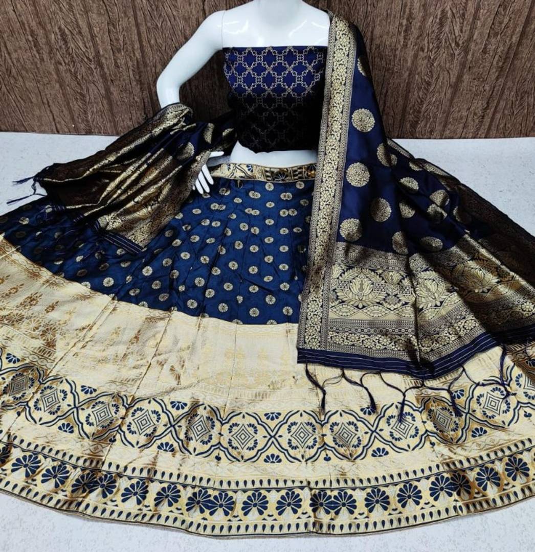 Stylish Brocade Lehenga With Choli And Banarasi Silk Dupatta Set